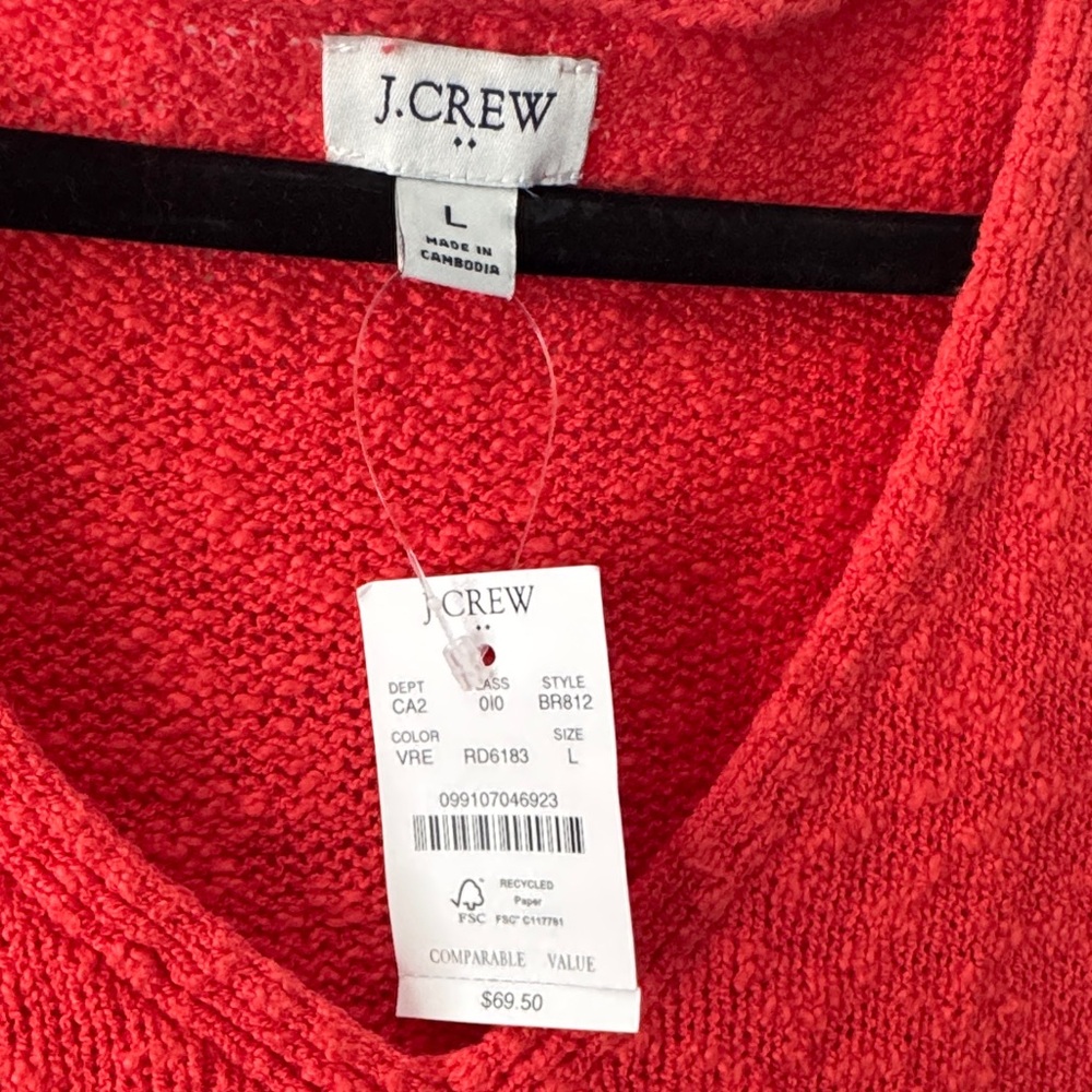 J. Crew Factory Vibrant Coral Pink Red Knit Tank Top VNeck NEW WITH TAGS NWT - Picture 2 of 7